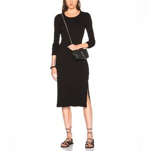 James Perse Birdseye Textured Slit Midi Dress Size M 2 Black Limited Neutral